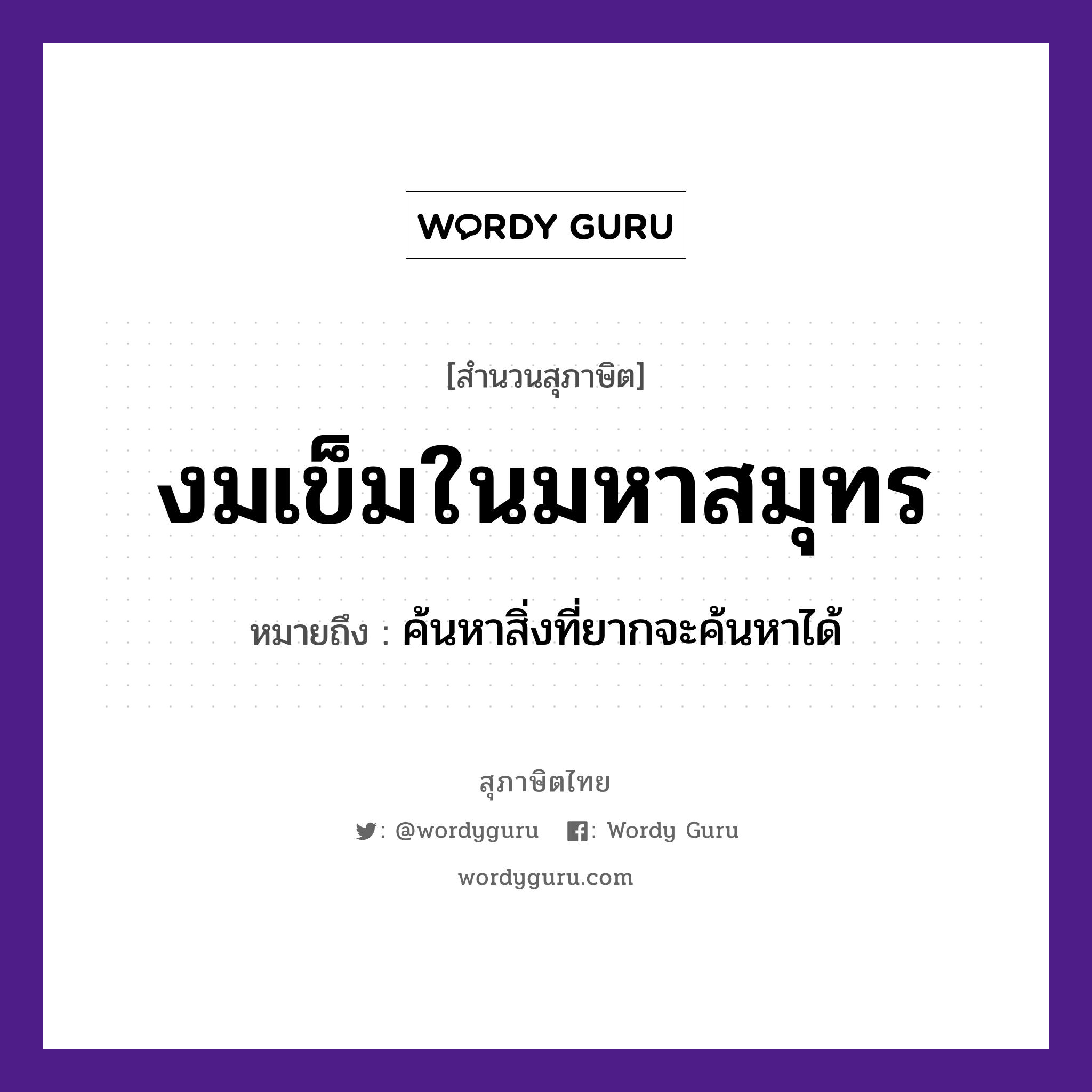 คำสุภาษิต: งมเข็มในมหาสมุทร หมายถึง?, หมายถึง ค้นหาสิ่งที่ยากจะค้นหาได้